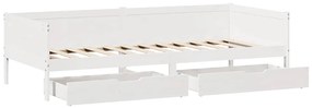 Sofá-cama c/ gavetas 90x190 cm madeira de pinho maciça branco