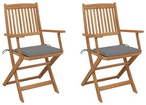 vidaXL Cadeiras de jardim dobráveis c/ almofadões 2 pcs acácia maciça