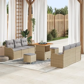 Conjunto de Sofá de Jardim vidaXL de 9 Peças com Almofadas Bege Poly R