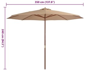 Guarda-sol exterior c/ poste madeira 350 cm cinza-acastanhado