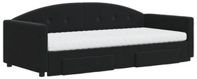 Sofá-cama com gavetão e gavetas 90x190 cm veludo preto