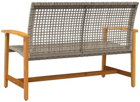 Banco de jardim 112 cm vime PE e madeira de acácia cinzento