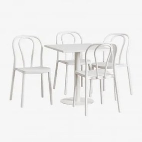 Conjunto De Mesa Quadrada 70x70 Cm E 4 Cadeiras De Jardim Mizzi Branco Glacial - Sklum