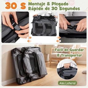 Transportadora dobrável tamanho M 72 x 52,5 x 52,5 cm para animais de estimação, com janelas de rede, 3 portas, cama felpuda e bolsos removíveis, para