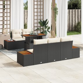 Conjunto de Sofá de Jardim de 6 Peças com Almofadas em Rattan Preto
