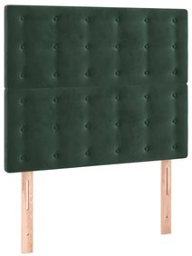 Cabeceira de cama c/ LED veludo 100x5x118/128 cm verde-escuro