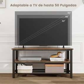 Móvel de TV de metal industrial com prateleiras de armazenamento abertas de 2 camadas para sala de estar, quarto 110 x 42 x 53 cm Castanho
