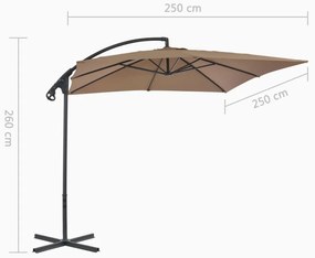 Guarda-sol cantilever com poste de aço cinzento-acastanhado