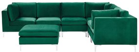Sofá de canto de 6 lugares em veludo verde com repousa-pés, versão à esquerda EVJA Beliani