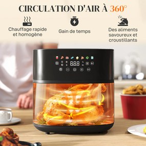 Airfryer de 8 L, 1700 W, 8 programas, ecrã tátil LED, temperatura regulável e temporizador, preta