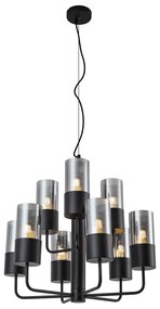 Lustre moderno preto com vidro fumado 9-luzes - Laura