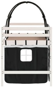 Cama alta criança c/ túnel 90x200 cm pinho maciço branco/preto