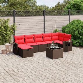 vidaXL 8 pcs conjunto sofás de jardim c/ almofadões vime PE castanho