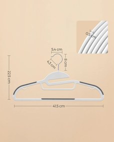 Conjunto 20 Cabides com abertura em forma de S Branco-cinzento
