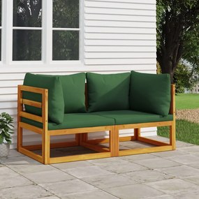 vidaXL Sofás canto seccionais 2 pcs acácia maciça c/ almofadões verdes