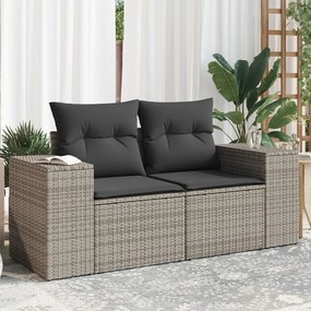 vidaXL Sofá de jardim de 2 lugares com almofadões vime PE cinzento