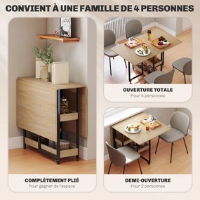 Mesa de jantar dobrável com rodas para 4 pessoas 133,4 x 80  x 75 cm (Desdobrada), com compartimentos abertos, ideal para espaços reduzidos cor carval
