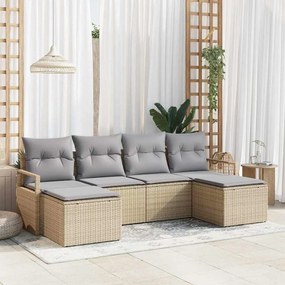 Conjunto de Sofá de Jardim vidaXL de 6 Peças com Almofadas Bege Polirattan