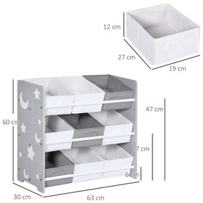 Estante para Brinquedos com 9 Caixas de Tecido não Tecido Amovíveis Organizador de Brinquedos 63x30x60 cm Cinza