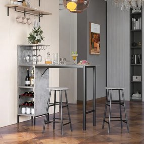 Conjunto de 3 peças de mesa e cadeiras de bar, mesa industrial e bancos com porta-copos, prateleiras para sala de jantar, cozinha Cinzento