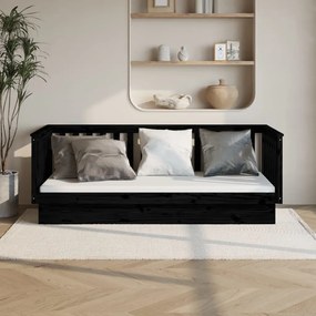 vidaXL Sofá-cama 100x200 cm madeira de pinho maciça preto