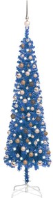 vidaXL Árvore de Natal pré-iluminada fina com bolas 180 cm azul