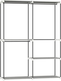 HOMCOM Armário de Roupa Aberto 142x43x185 cm Armário para Roupas com 4 Prateleiras de Tecido 3 Barras para Pendurar Cinzento | Aosom Portugal