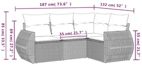 4 pcs conjunto de sofás para jardim c/ almofadões vime PE preto