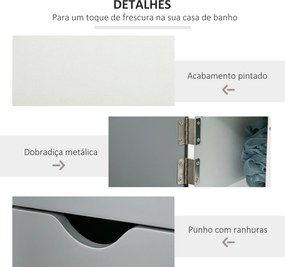 Coluna Casa de Banho com 2 Portas e 2 Prateleiras Abertas Estilo Moderno 15,2x29,8x118cm Branco e Cinza