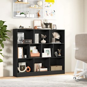 Estante com 120 x 24 x 104 cm 10 cubos de armazenamento com 3 níveis Estante de exposição de 120 cm para sala de estar/quarto Preto