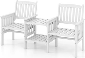 Banco de jardim exterior em madeira de abeto de 2 lugares 165 x 60 x 88 cm com mesa central de 2 níveis e orifício para guarda-sol de 5 cm para pátio