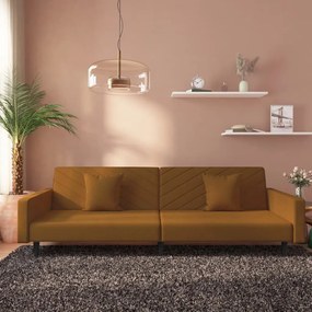 337636 vidaXL Sofá-cama 2 lugares com duas almofadas veludo castanho