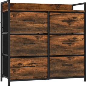 Cômoda, móvel de arrumação para quarto 6 gavetas tecido não tecido estrutura em aço, 80 x 29 x 85 cm, efeito madeira mogno