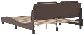Estrutura cama c/ luzes LED 160x200cm couro artificial castanho