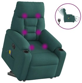 vidaXL Poltrona elétrica elevatória massagens tecido verde-escuro
