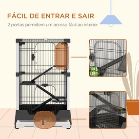 PawHut Gaiola para Animais Pequenos com Rodas 114x75x50 cm Gaiola para