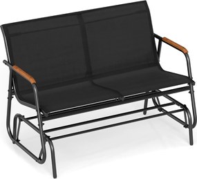 Banco baloiço de jardim para 2 pessoas 115 x 74 x 84 cm, curvo, em teca respirável e metal, com capacidade para 300 kg, para exterior, varanda ou pisc