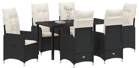 Conjunto de Jantar de Jardim de 7 Peças com Almofadas em Preto Rattan