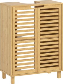 HOMCOM Móvel para Lavatório Pousar de Bambu com Prateleira Ajustável para Lavatórios com ou sem Pedestal 60x30x80 cm Madeira | Aosom Portugal