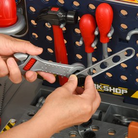 HOMCOM Bancada de Ferramentas para Crianças acima de 3 Anos Inclui 55 peças com Berbequim Elétrico Chave Inglesa Alicates Brinquedo de Aprendizagem 69x26,5x75cm Multicor