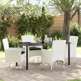 vidaXL Conjunto de Jantar Jardim 5 Peças com Almofadas de Rattan Branco