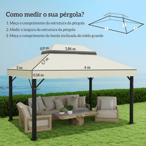 Toldo de Substituição para Pérgola 4x3 m (NÃO INCLUIDA) Toldo para Pérgola com Teto Duplo e Proteção UV 30+ Creme