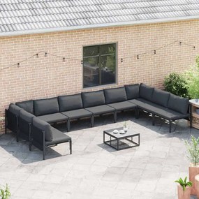 Conjunto de Sofá de Jardim 11 pcs Cinzento-escuro Aço
