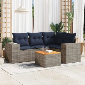vidaXL 5 pcs conjunto sofás p/ jardim c/ almofadões vime PE cinzento