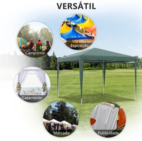 Tenda Desmontável 3x3m Tenda de Jardim com 4 Orifícios de Drenagem e Estrutura de Aço para Pátio Campismo Verde
