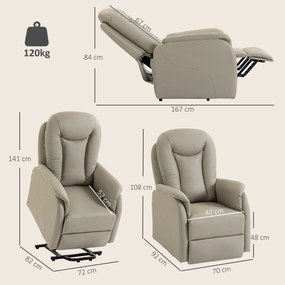 Cadeira Elevatória Elétrica, 92 x 70 x 108 cm, Massagem com Aquecimento, Cinzento