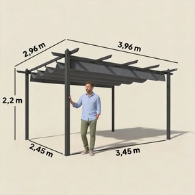 Pérgola de Jardim 4x3 m com Telhado Retrátil Estrutura de Alumínio UPF30+ Orifícios de Drenagem Cinza