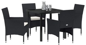 Conjunto de Jantar de Jardim de 5 Peças Preto em Rattan Sintético