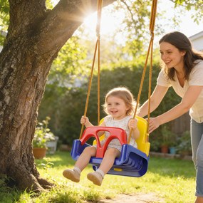 Balanço Infantil 3 em 1 para Interior e Exterior Corda Ajustável e Cinto de Segurança Idade 9-36 Meses Azul