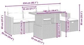 6 pcs conjunto de sofás p/ jardim com almofadões vime PE bege